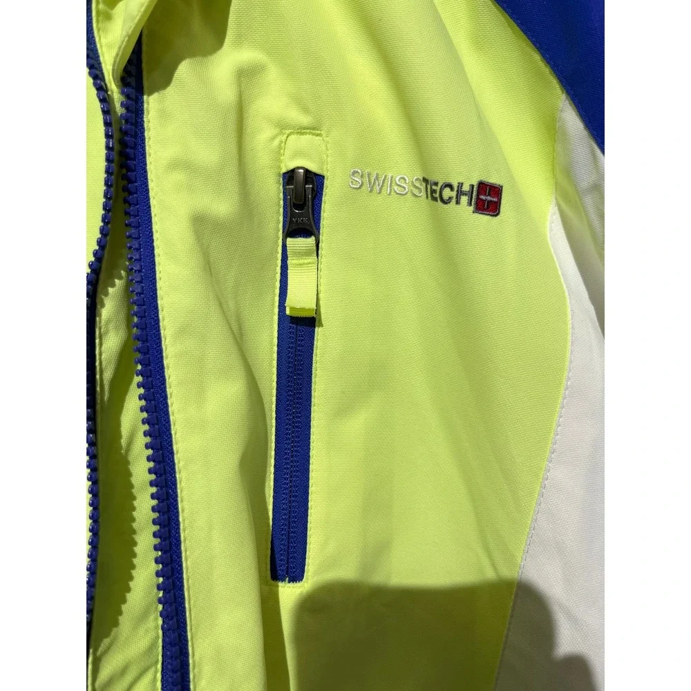 Swiss Tech Mens 4-in-1 Systems Jacket Neon Yellow Blue White Winter Coat NEW